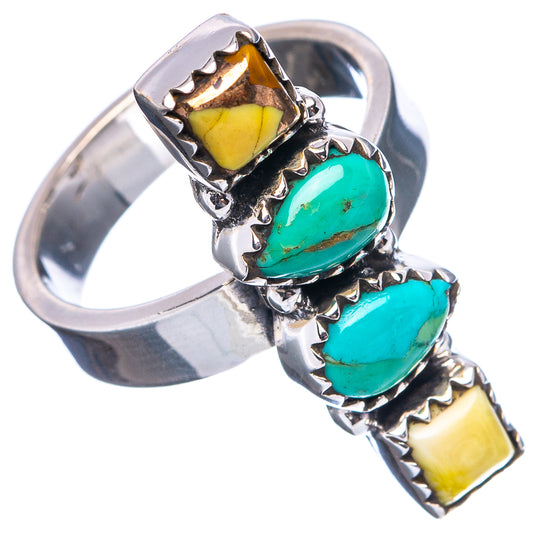 Sterling silver ring with two oval turquoise stones and two yellow square accents