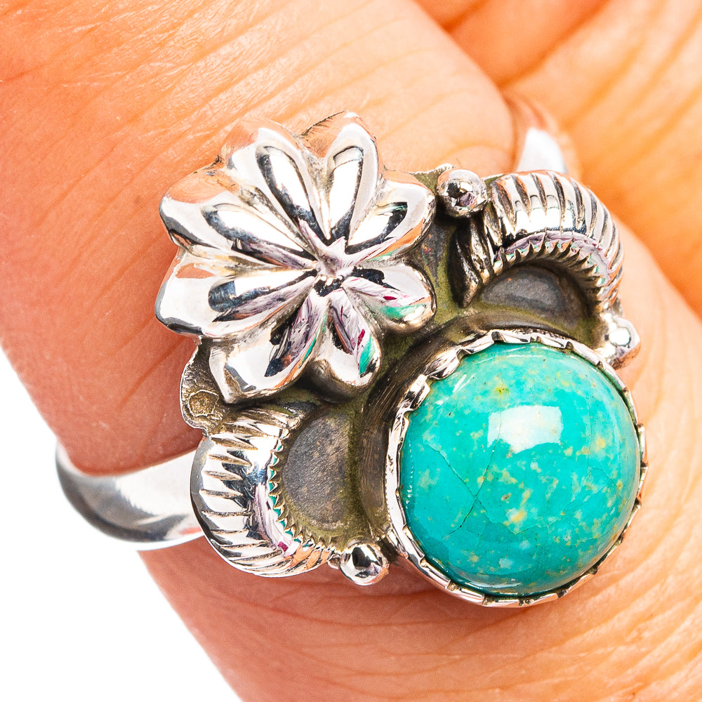 Southwestern Style Mohave Turquoise Ring Size 7.5 (.925 Sterling Silver)