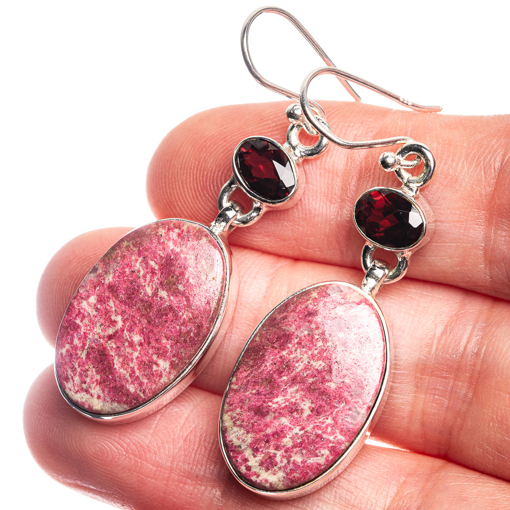 Thulite, Garnet 925 Sterling Silver Earrings 1 7/8"