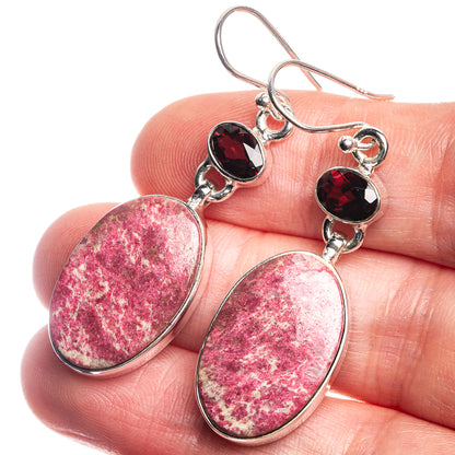 Thulite, Garnet 925 Sterling Silver Earrings 1 7/8"