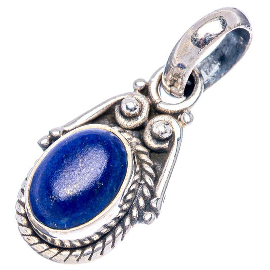 Sterling silver lapis lazuli pendant, oval blue stone with engraved border and top bail