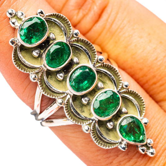 Sterling silver emerald ring with five green oval stones, faceted, size 7.75