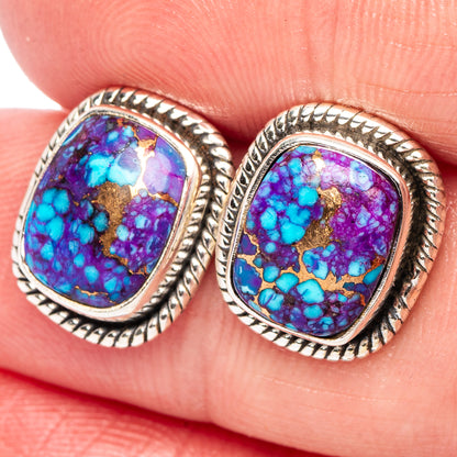 Purple Copper Turquoise Earrings 1/2" (.925 Sterling Silver)