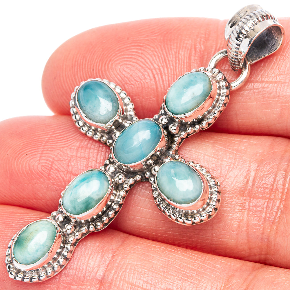 Larimar Cross Pendant 1 7/8" (925 Sterling Silver) P41785