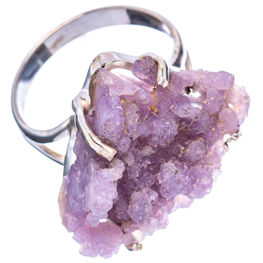 Sterling silver band ring featuring a purple druzy grape agate heart-shaped cluster