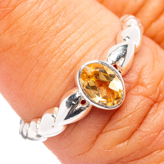Sterling silver citrine ring, size 6.5, oval amber stone with leaflike split shank