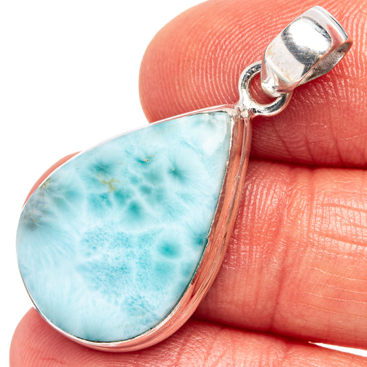 Sterling silver larimar teardrop pendant with blue gemstone and polished bail