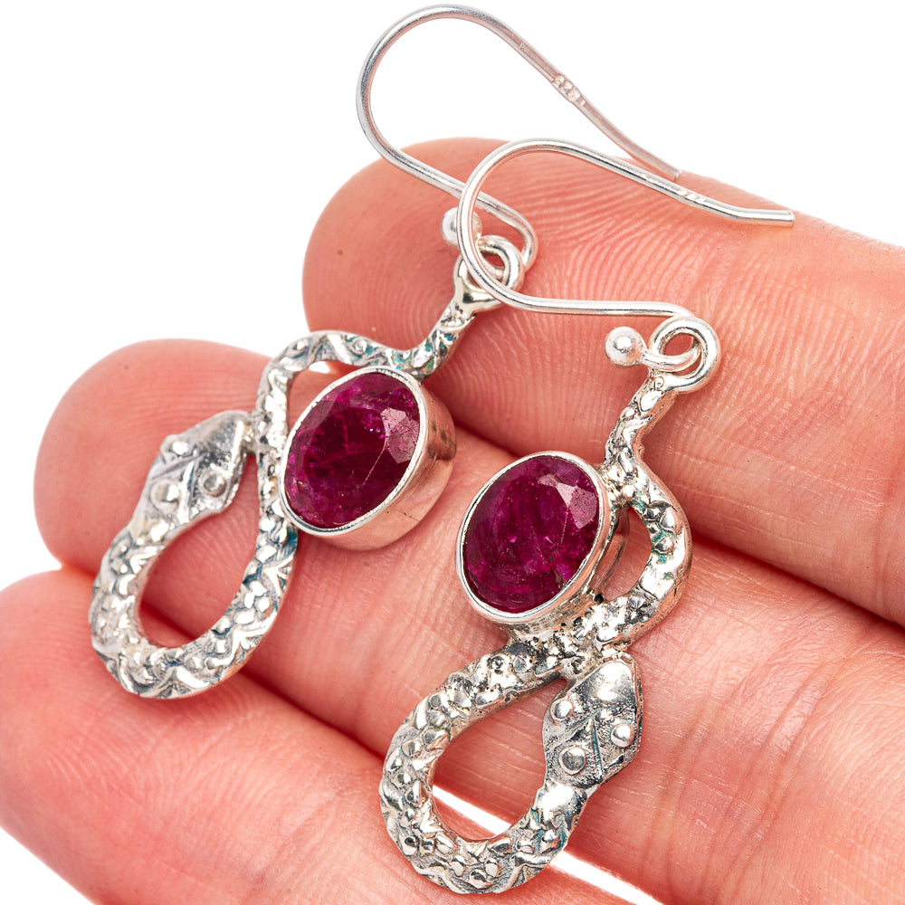 Red Sillimanite Snake Earrings 1 5/8" (925 Sterling Silver) E1312