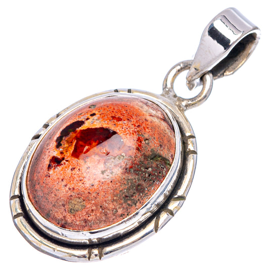 Sterling silver fire opal pendant, oval red-orange stone with bail