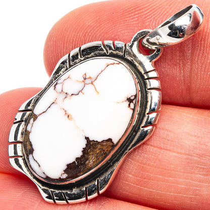 Wild Horse Jasper pendant close-up: .925 sterling silver oval bezel, white cabochon with brown veins
