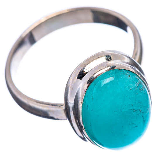 Turquoise cabochon amazonite ring in .925 sterling silver, side view, size 6.75