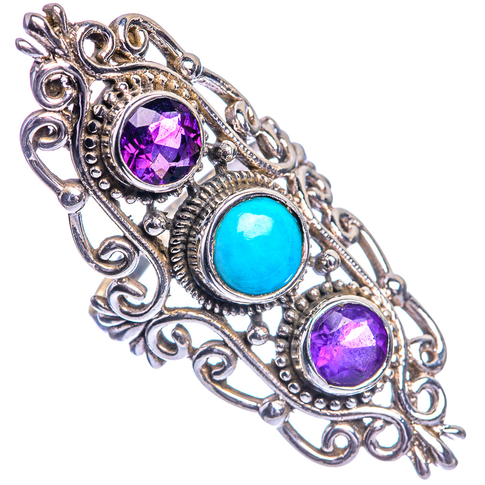 Large Sleeping Beauty Turquoise, Amethyst 925 Sterling Silver Ring Size 6.5