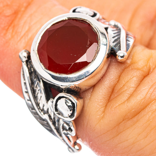 Sterling silver ring with oval carnelian stone and engraved side details