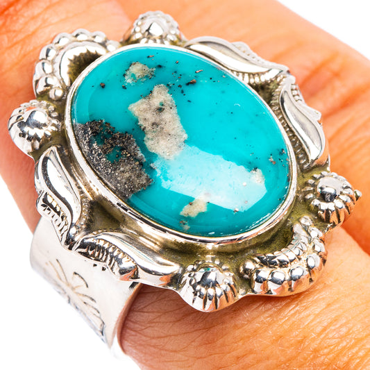 Turquoise oval stone sterling silver adjustable ring with ornate bezel