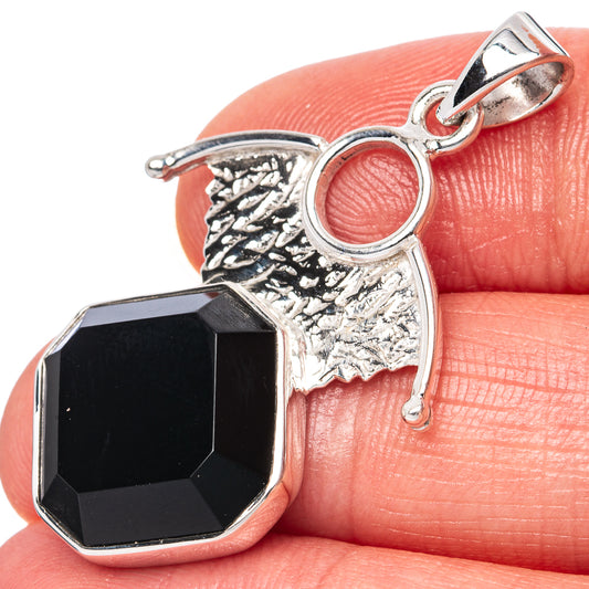 Premium Black Onyx 925 Sterling Silver Pendant 1 1/2" Ana Co P42275