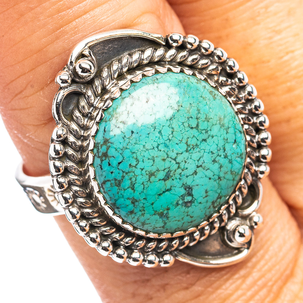 Exclusive Southwestern Style Hubei Turquoise Ring Size 9 Adjustable (.925 Sterling Silver)