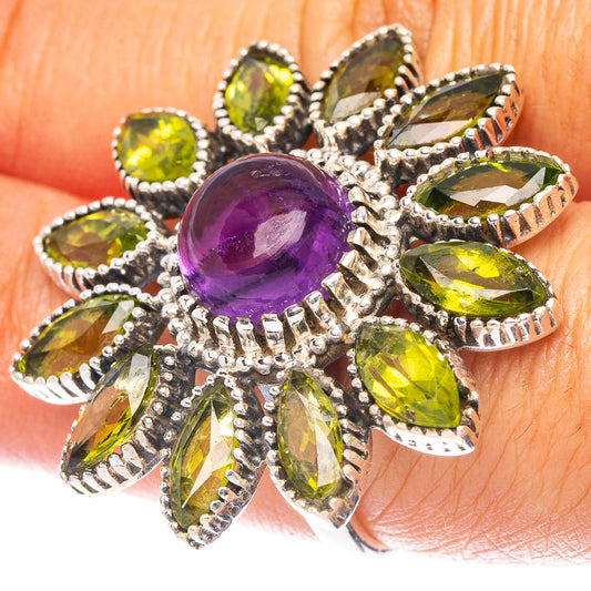 Large Amethyst, Peridot Ring Size 6.75 (925 Sterling Silver) R6945