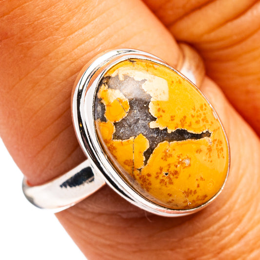 Oval yellow jasper set in .925 sterling silver ring, size 8