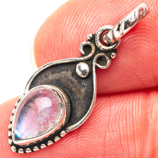 925 sterling silver rainbow moonstone pendant, dark antiqued teardrop setting