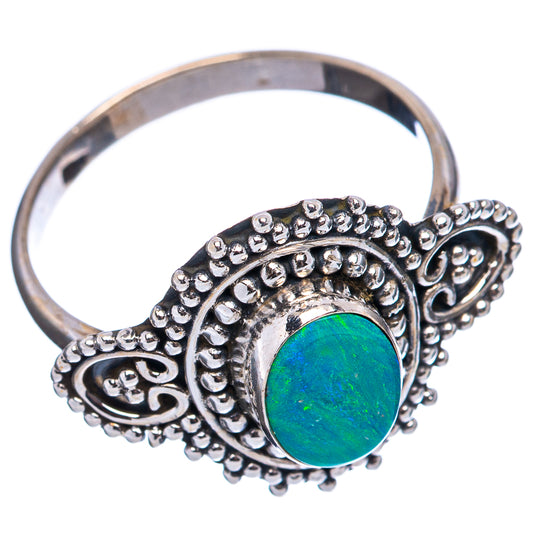 Oval green-blue opal sterling silver ring, ornate beadwork setting and wide band