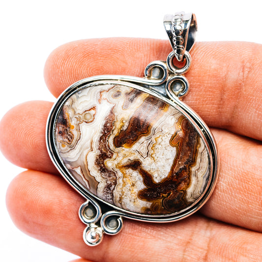 Crazy Lace Agate Pendant 2 1/8" (.925 Sterling Silver)