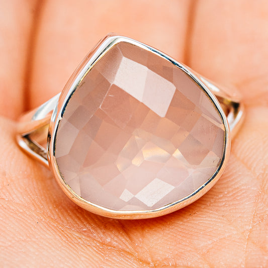 Faceted teardrop rose quartz ring with polished sterling silver band