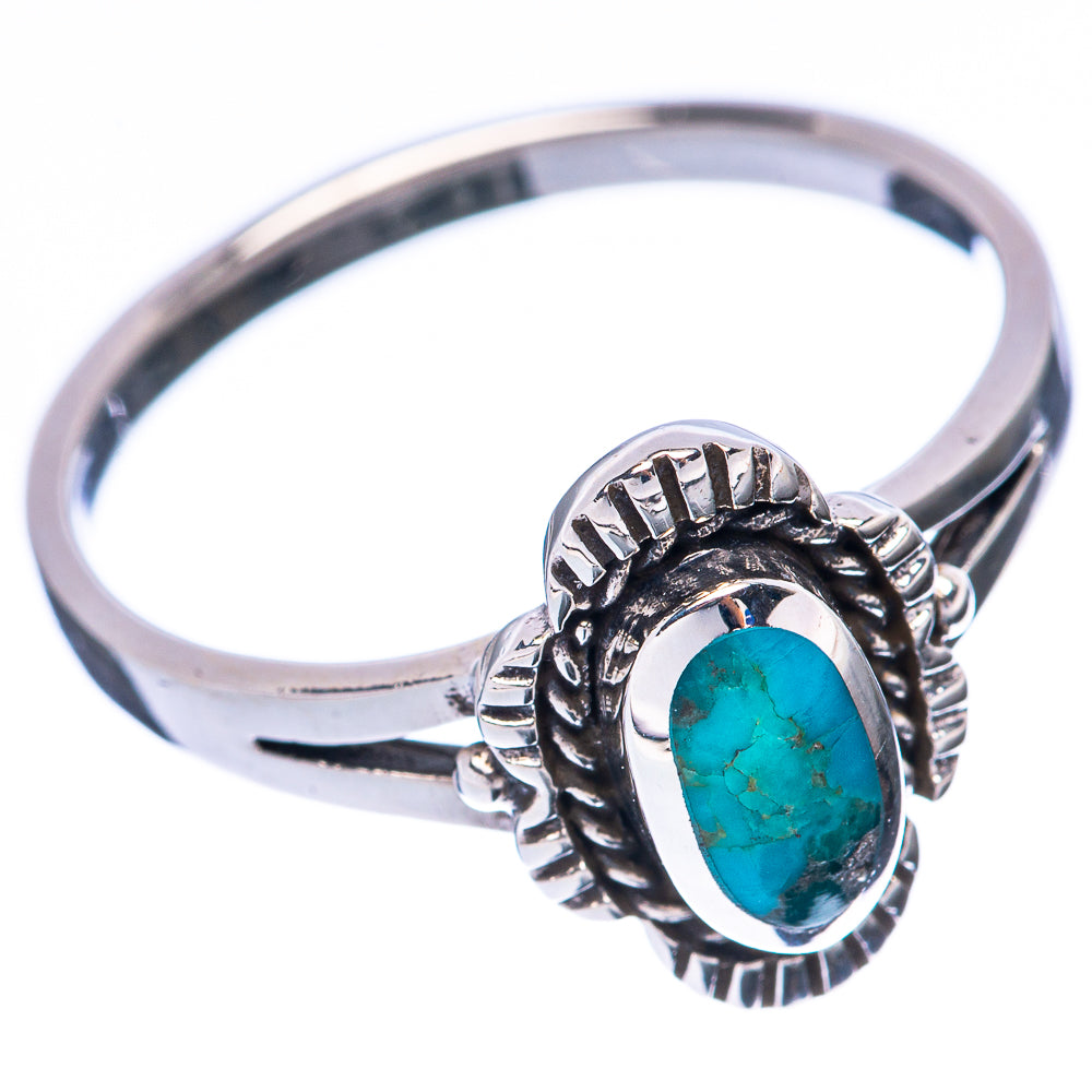 Sterling silver turquoise ring, oval cabochon in ornate frame, open shank view