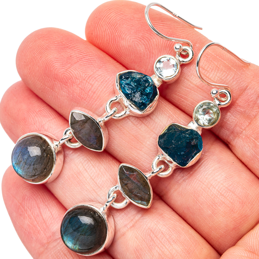 925 sterling silver dangle earrings with blue topaz and labradorite teardrop stones