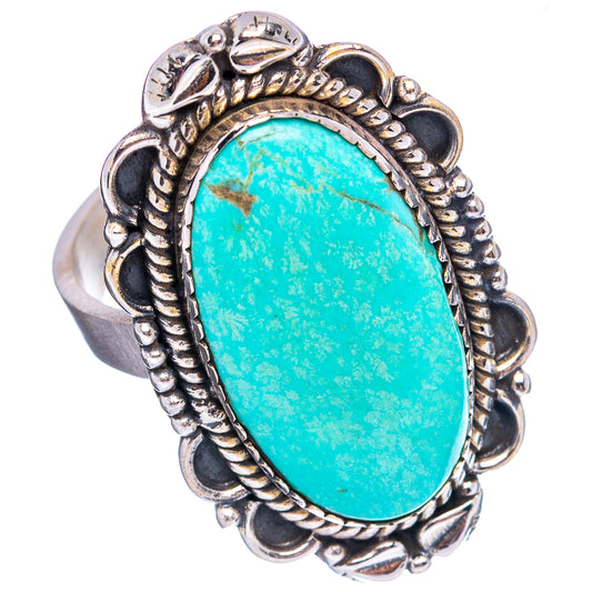 Turquoise oval cabochon sterling silver ring with ornate rope bezel, adjustable band