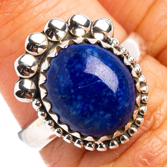 Lapis lazuli oval gemstone ring, size 6.25, .925 sterling silver beaded halo