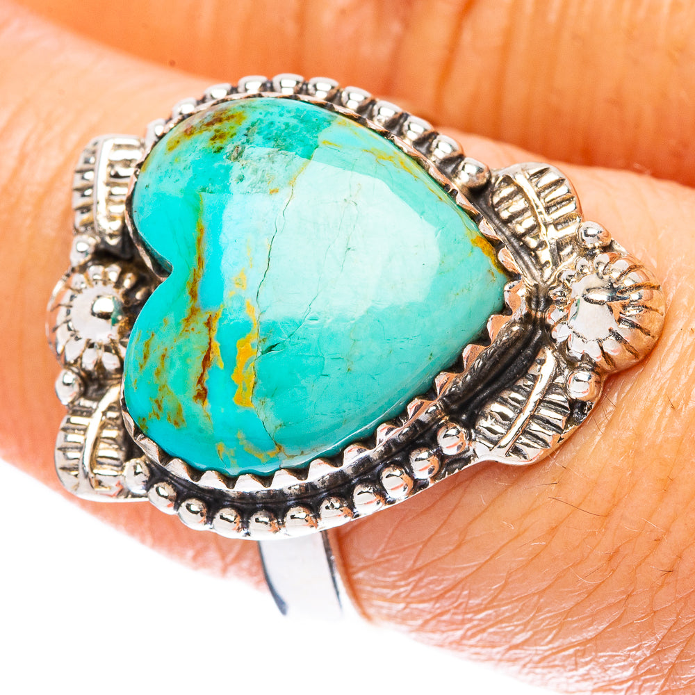 Kingman Turquoise Heart Ring Size 8 (925 Sterling Silver) R4043