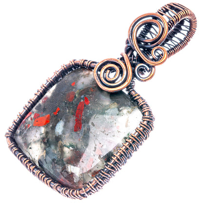 Bloodstone Wire Wrap Pendant 2 1/4" (Oxidized Copper)