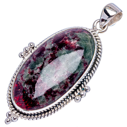 Eudialyte oval pendant with braided .925 sterling silver bezel, textured border, and bail