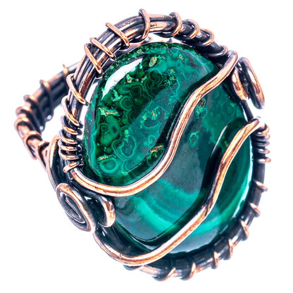 Malachite Wire Wrap Ring Size 4 (Oxidized Copper)