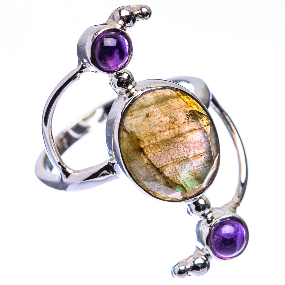 Premium Labradorite, Amethyst Ring Size 6.5 (925 Sterling Silver) R141756