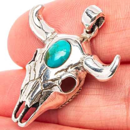 Mohave Turquoise Cow Skull Pendant 1 1/4" (.925 Sterling Silver)