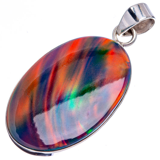 Oval opal pendant in .925 sterling silver with multicolor iridescence, bail loop top.