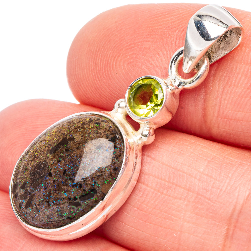 Rare Andamooka Opal, Peridot Pendant 1 3/8" (925 Sterling Silver) P44127