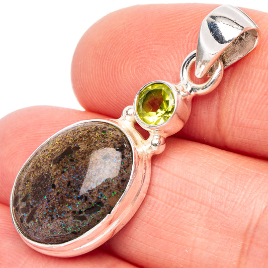 Rare Andamooka Opal, Peridot Pendant 1 3/8" (925 Sterling Silver) P44127