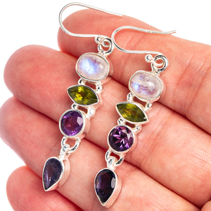 Rainbow Moonstone, Peridot, Amethyst, Tanzanite Earrings 2" (925 Sterling Silver) E433020