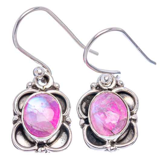 Pink Moonstone Earrings 1" (.925 Sterling Silver)