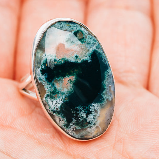 Premium Green Moss Agate Ring Size 8.5 (.925 Sterling Silver)