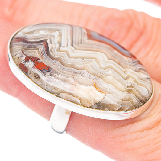 Large Premium Crazy Lace Agate Ring Size 7 Adjustable (.925 Sterling Silver)