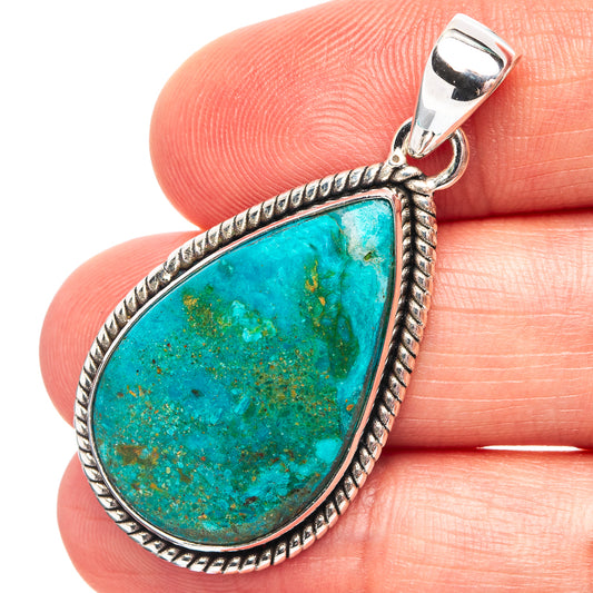 925 sterling silver teardrop opal pendant with ornate bezel, teal stone