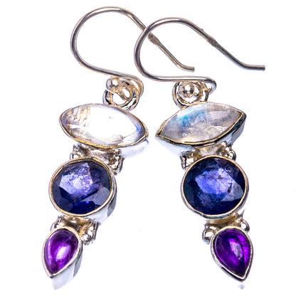 Rainbow Moonstone, Tanzanite, Amethyst Earrings 1 1/2" (925 Sterling Silver) E432600