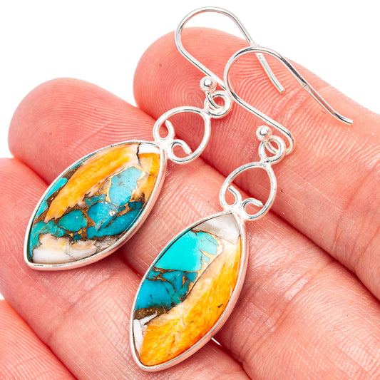 Spiny Oyster Turquoise Earrings 1 5/8" (925 Sterling Silver) E1696