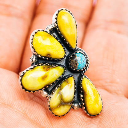 Sterling silver ring with yellow teardrop stones and blue turquoise accents