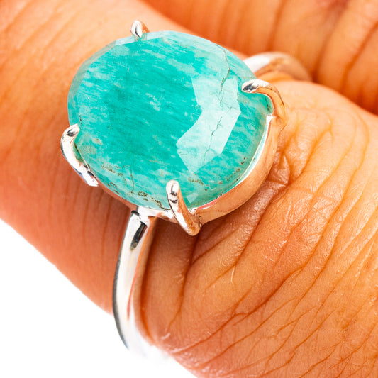 Amazonite stone ring, size 7, .925 sterling silver, oval turquoise with prong setting