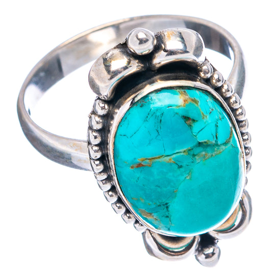 Turquoise oval cabochon sterling silver ring with beaded border and split shank