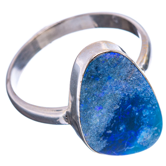 Sterling silver opal doublet ring with large oval blue stone on open band